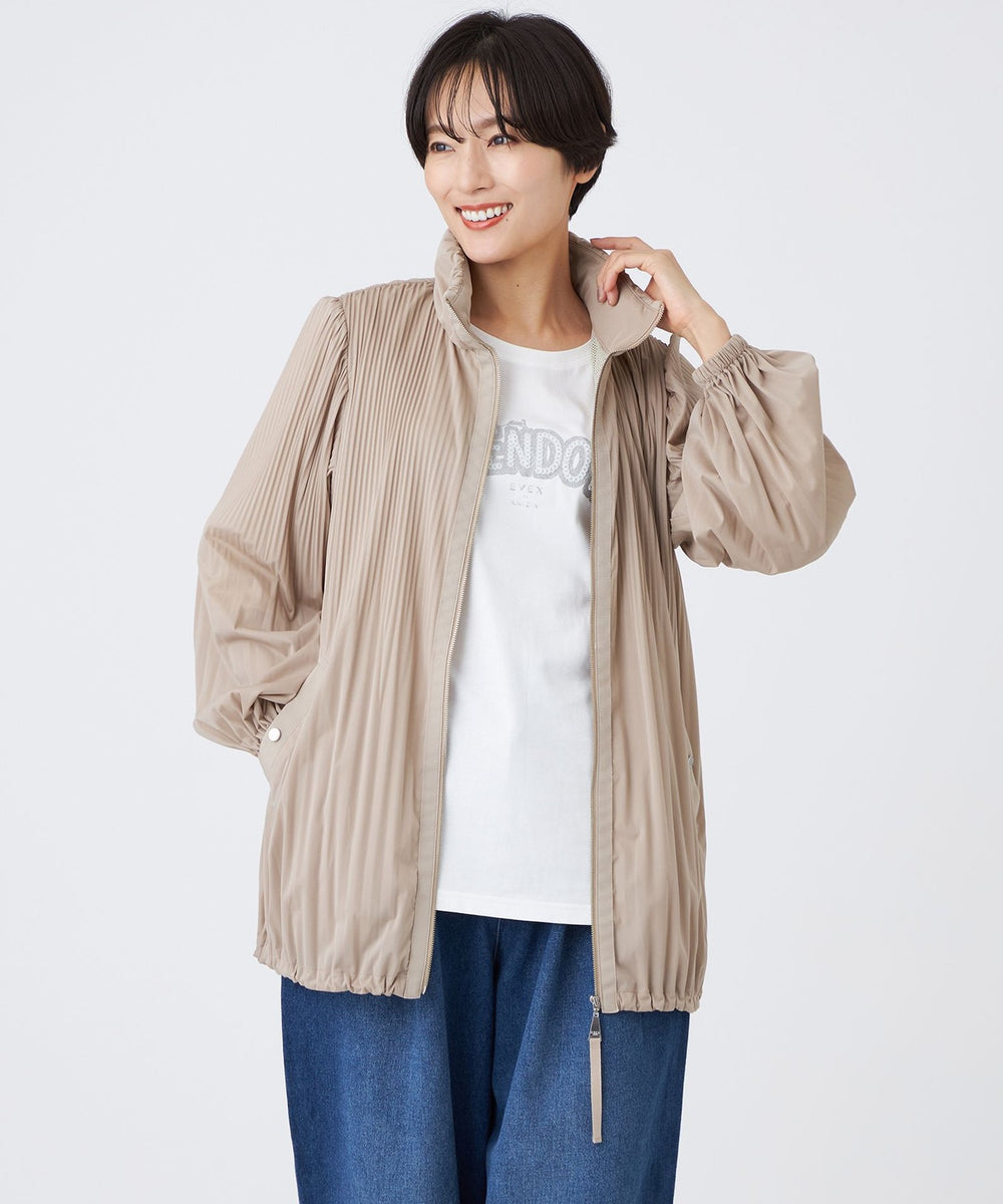 レディースウェア mk37313 L】【はっ水】【防風】【ウォッシャブル】ジャージープリーツアウター