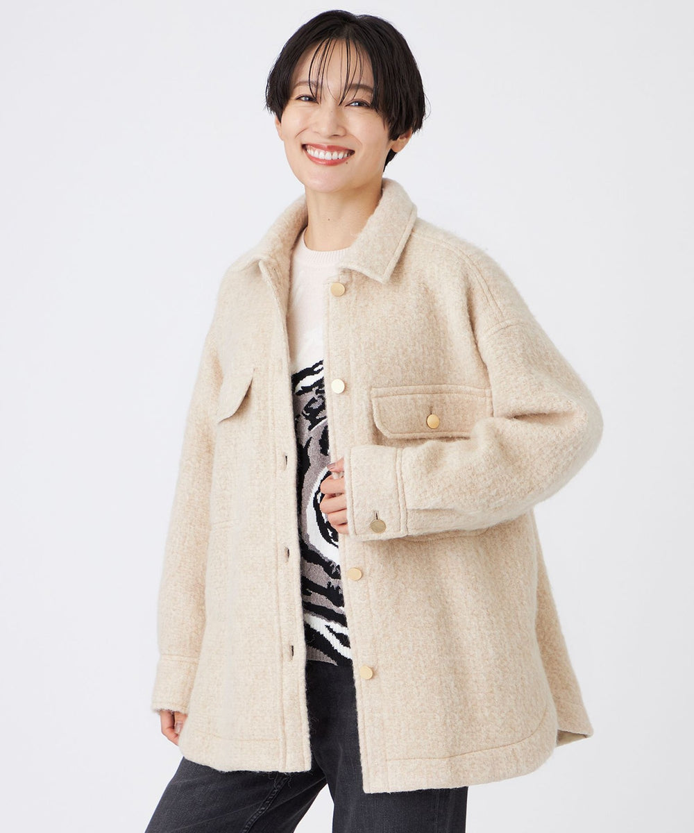 BEIGE, ウールアウター　オフホワイト4 L】【カタログ掲載】ラメスライバーシャツジャケット(ジャケット