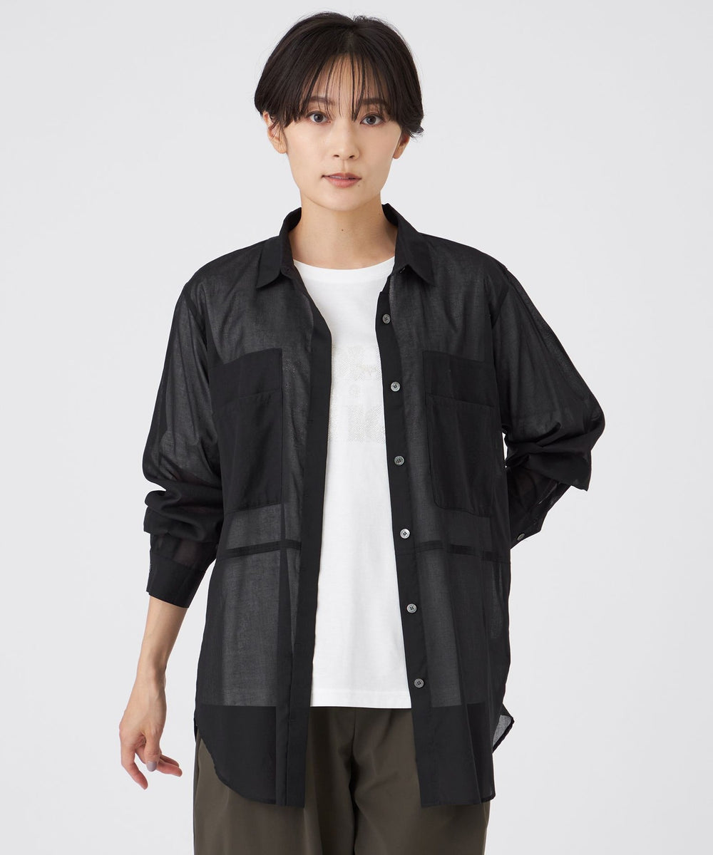 L】【接触冷感】【ウォッシャブル】シアーボイルロングシャツ(トップス