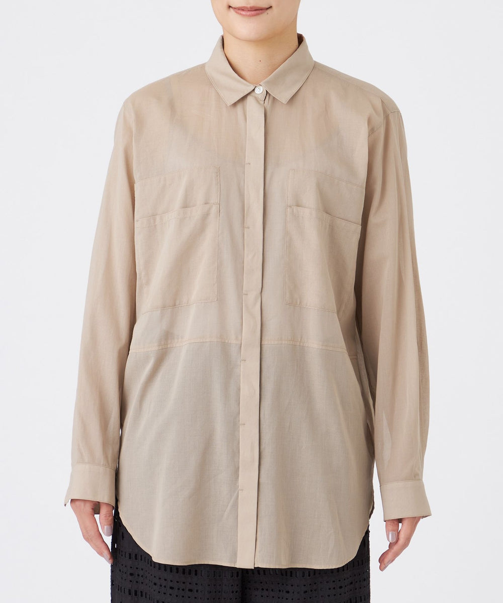 L】【接触冷感】【ウォッシャブル】シアーボイルロングシャツ(トップス