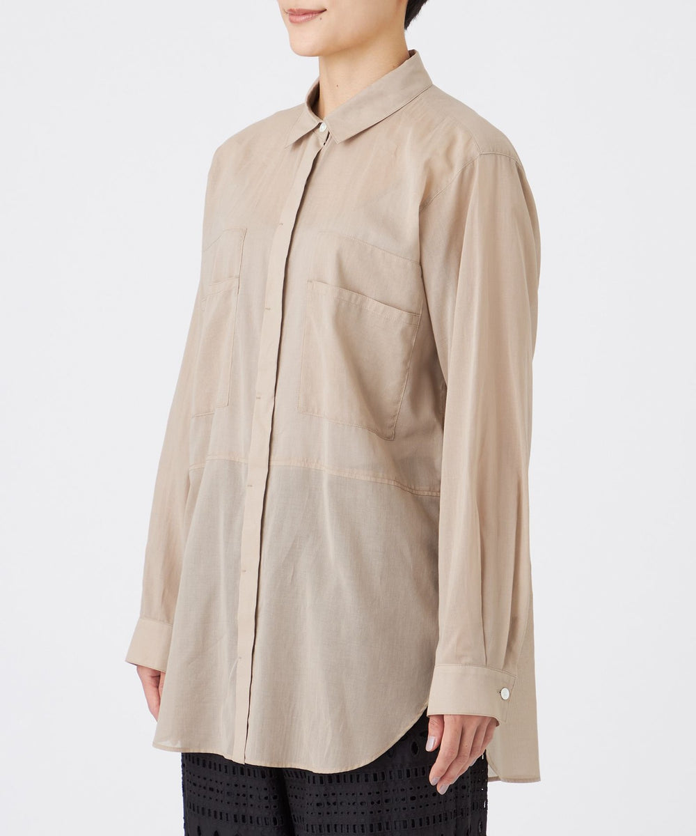 L】【接触冷感】【ウォッシャブル】シアーボイルロングシャツ