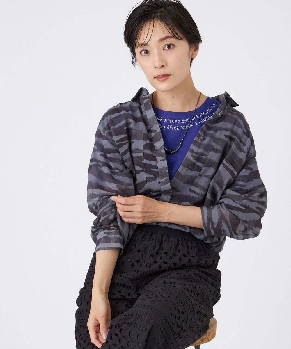 トップス a L】【接触冷感】【ウォッシャブル】シアーボイルゼブラロング