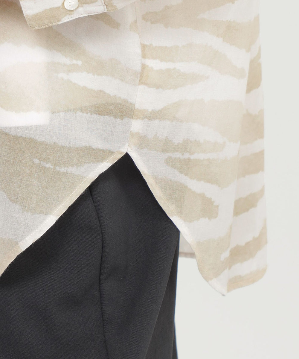 L】【接触冷感】【ウォッシャブル】シアーボイルゼブラロングシャツ