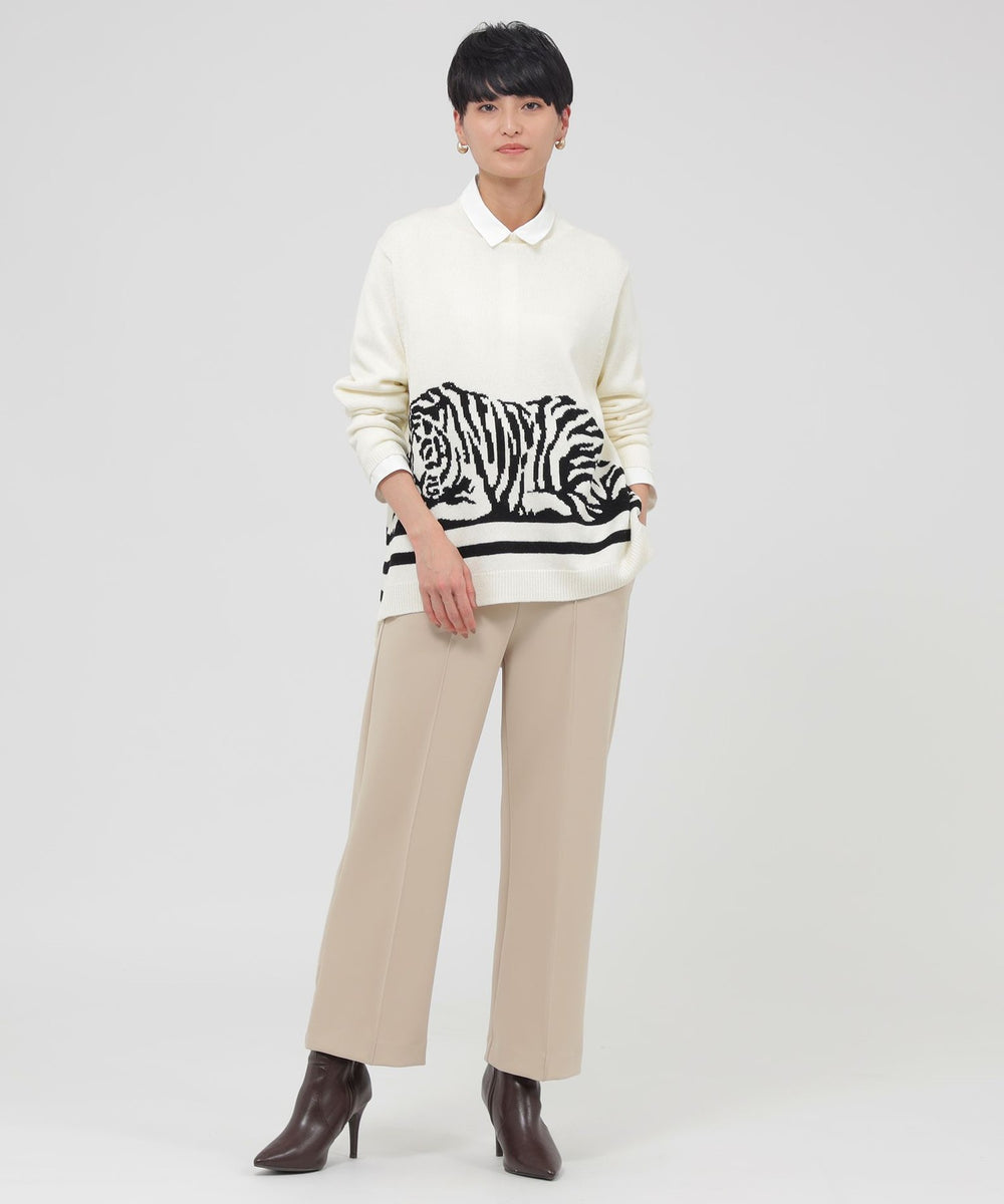 L】【ウォッシャブル】タイガーインターシャプルオーバーニット