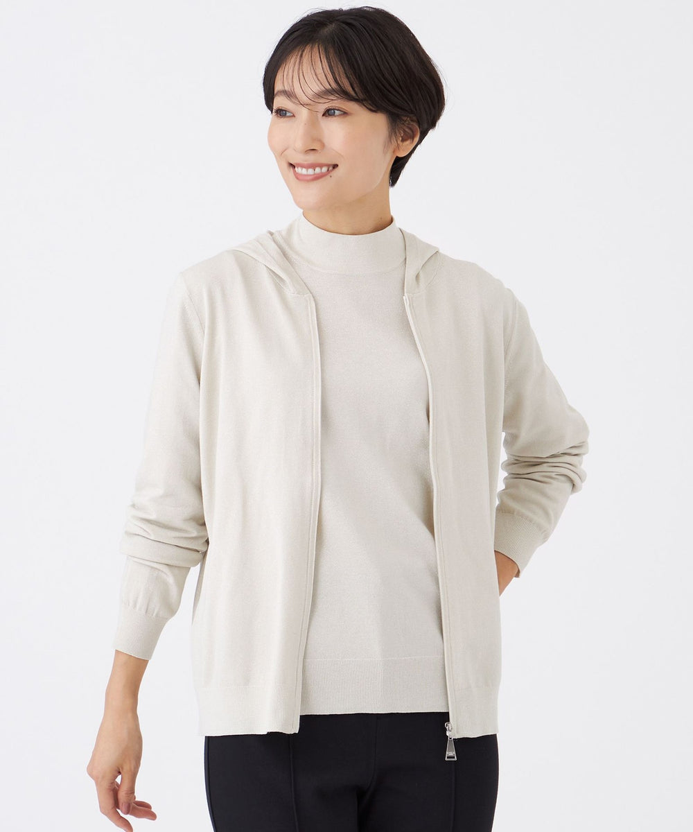 L】【カタログ掲載】【ウォッシャブル】ラメハイゲージニットパーカー