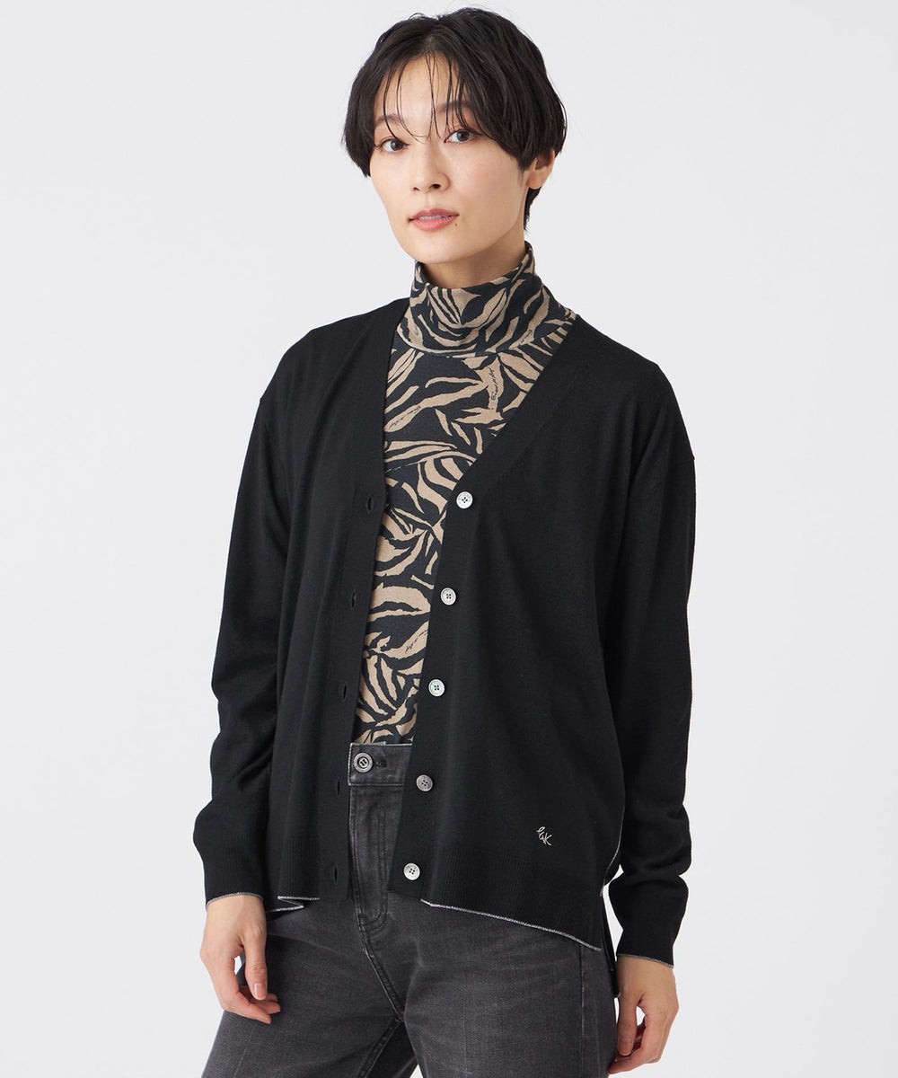 L】【ウォッシャブル】ハイゲージラインニットカーディガン(トップス