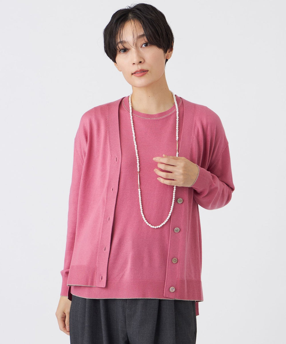 L】【ウォッシャブル】ハイゲージラインニットカーディガン(トップス