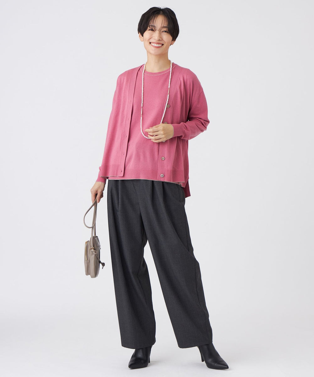 トップス enjoy L】【ウォッシャブル】ハイゲージラインニットカーディガン(トップス