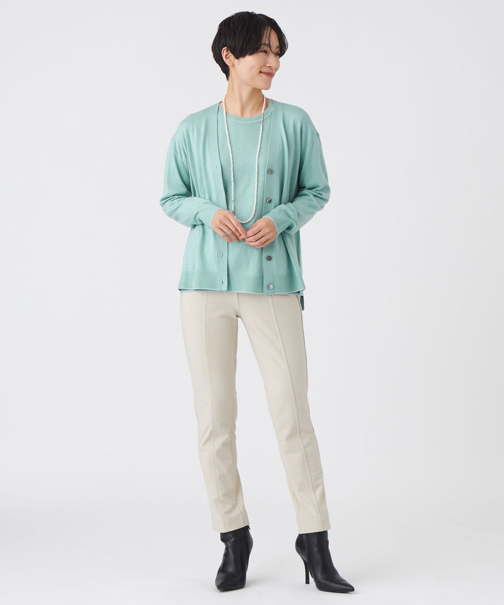 L】【ウォッシャブル】ハイゲージラインニットカーディガン(トップス