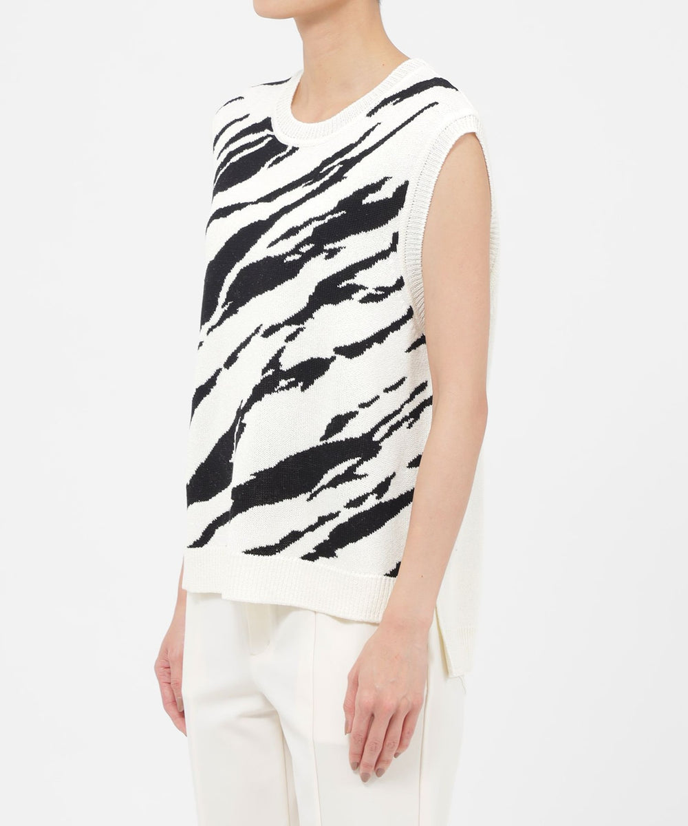 L】【ウォッシャブル】タイガーインターシャニットベスト(トップス