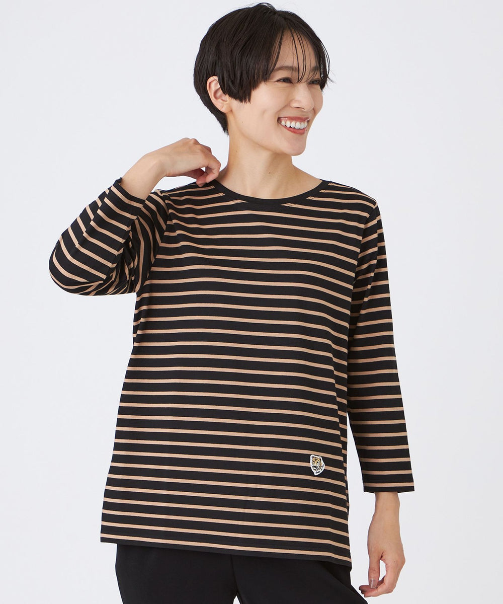 L】【ウォッシャブル】タイガーパッチボーダーカットソー(トップス