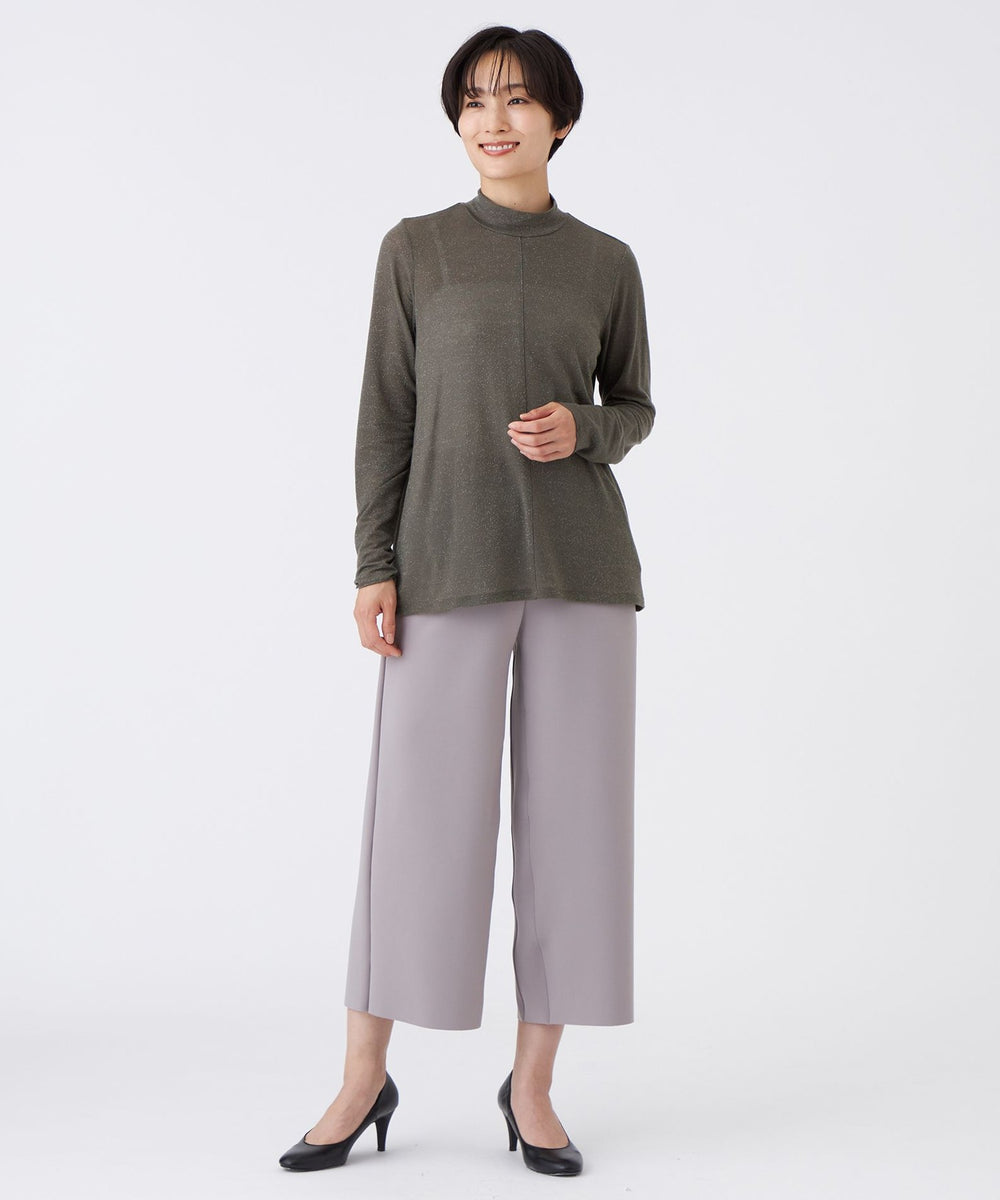 L】【ウォッシャブル】シアーラメジャージーハイネックカットソー