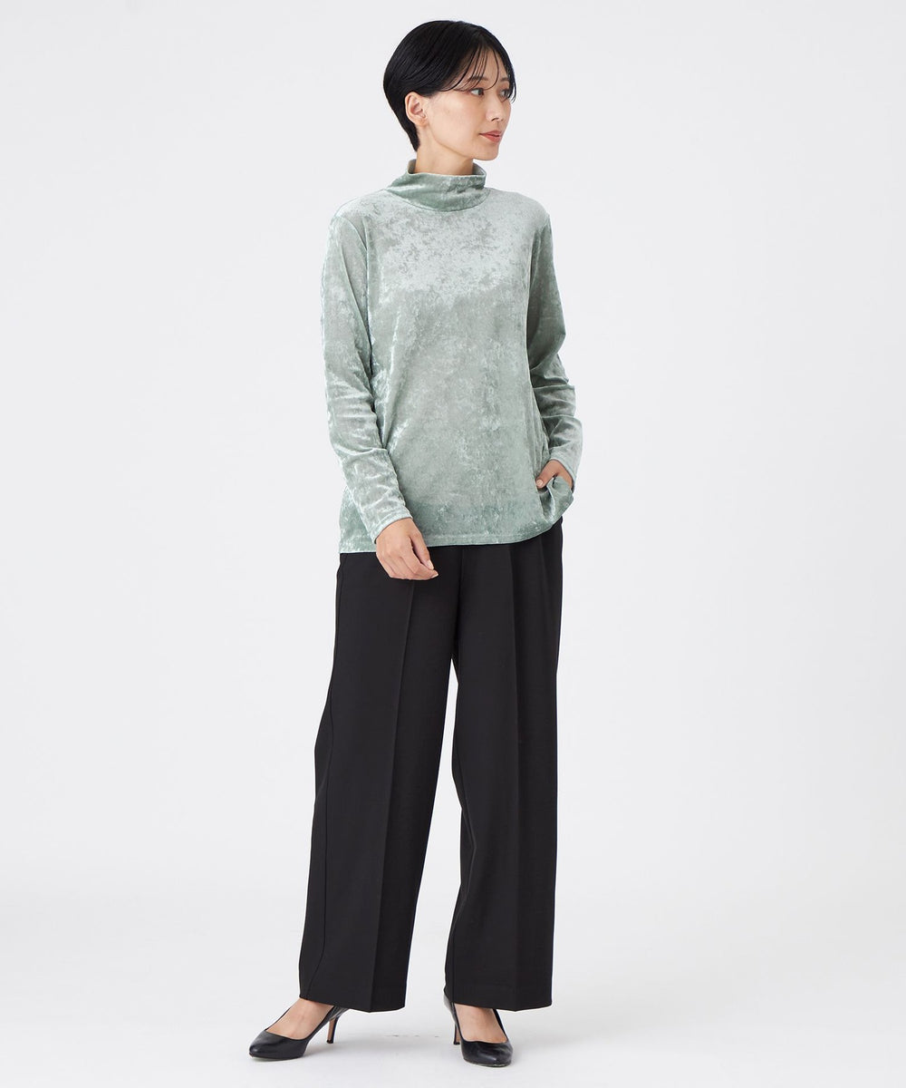 L】【マシンウォッシャブル】メッシュベロアハイネックプルオーバー