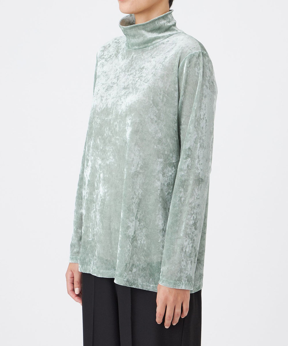 L】【マシンウォッシャブル】メッシュベロアハイネックプルオーバー