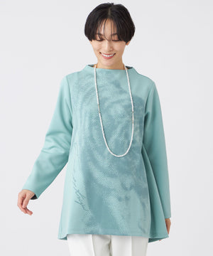 L】【ウォッシャブル】シャドープリントダンボールニットチュニック