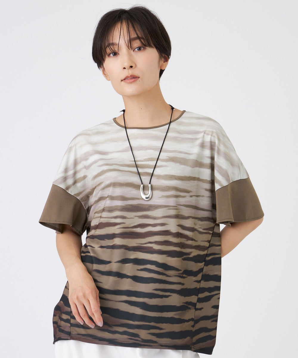 L】【接触冷感】【ウォッシャブル】グラデーションゼブラカットソー