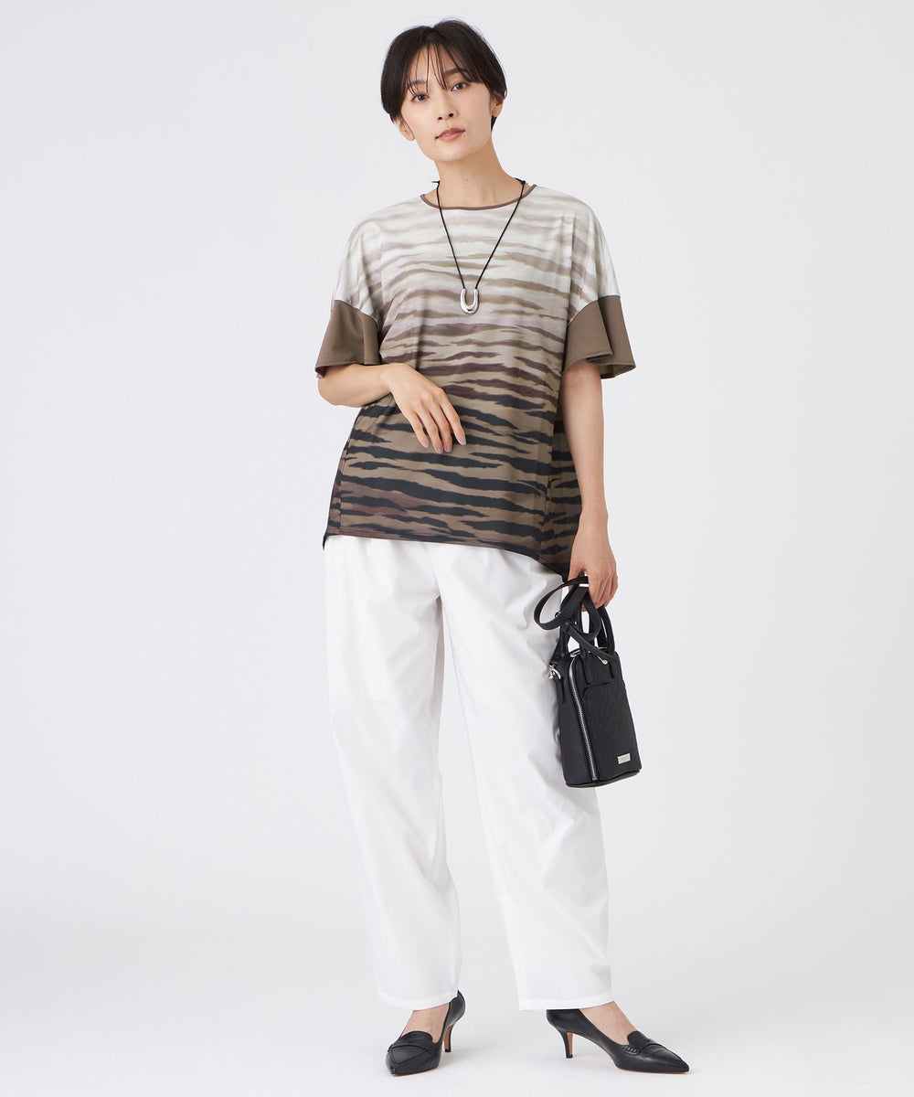 L】【接触冷感】【ウォッシャブル】グラデーションゼブラカットソー