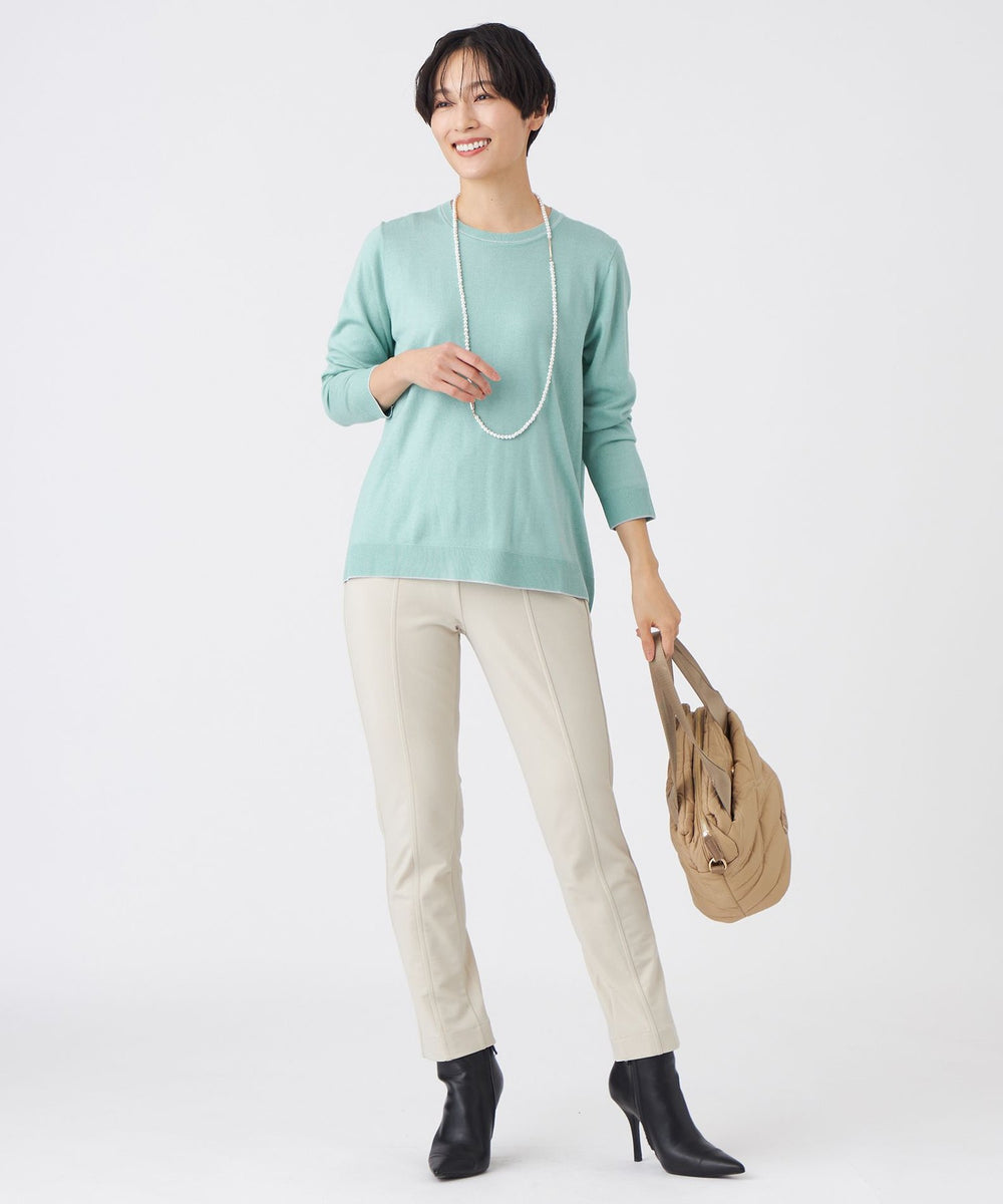 SHE Tokyo Victoria Beige 36 連休限定お値下げ L】【ウォッシャブル】裏起毛ハイテンションクロップドパンツ(パンツ