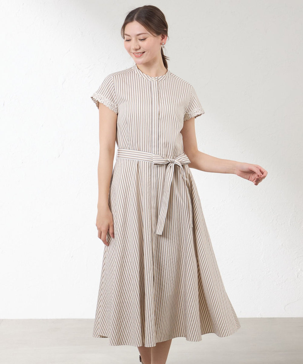 AMACA ネイビー総柄シャツワンピース　ウエストマーク ストライプシャツワンピース(ワンピース)｜AMACA(アマカ)の