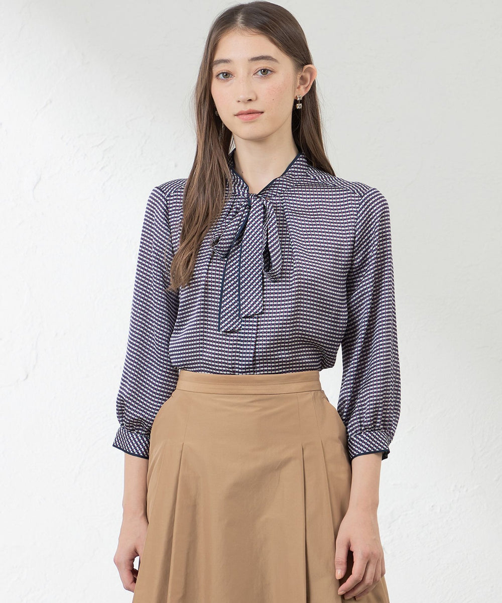 AMACA リバティプリント フロントフリルブラウス 総柄 長袖