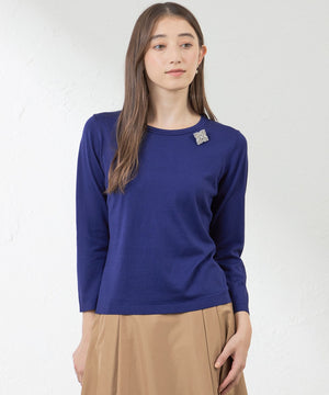 【新品】シルクコットンニットトップ ブルー シルクコットンプルオーバーニット(トップス)｜AMACA(アマカ)の