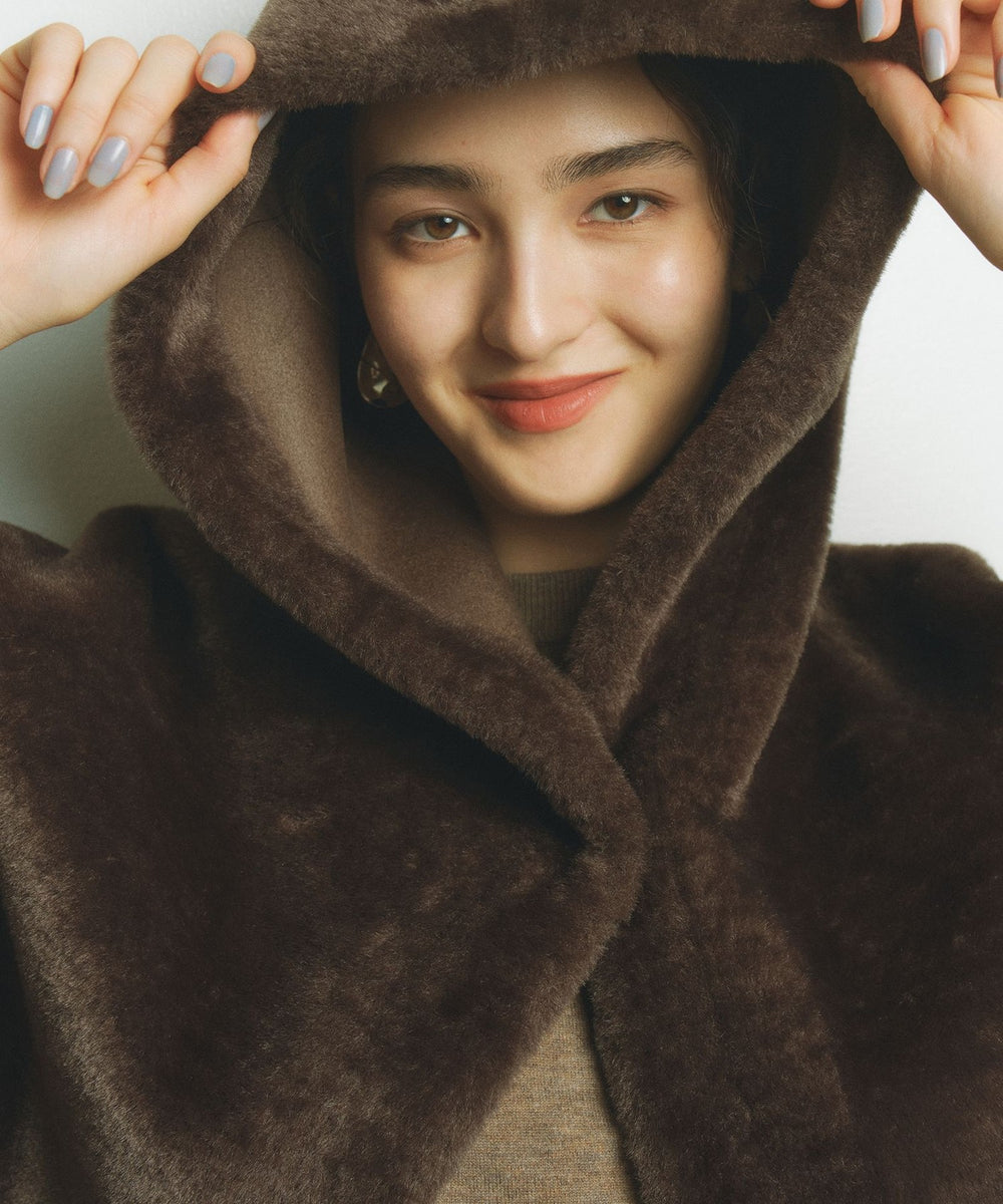 2WAYリバーシブル】ショートファーリバーシブルポンチョ(コート