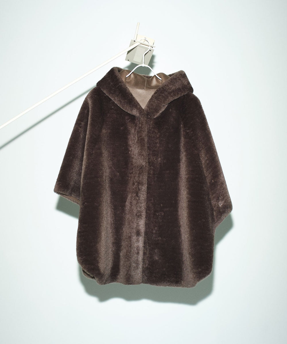 2WAYリバーシブル】ショートファーリバーシブルポンチョ(コート