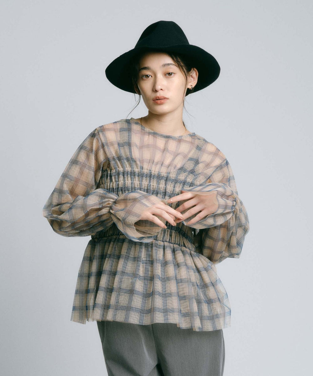 ウィンドウチェックペプラムトップス シェリエ sheller♡シェリエ