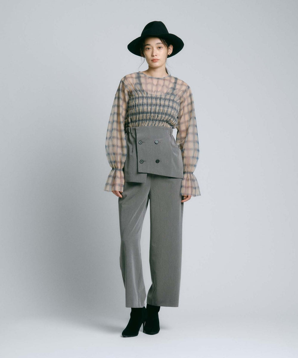 ブラミンク　チェックぺプラムブラウス トレンドミックス】シアーチェックペプラムブラウス(トップス)｜BIANCA