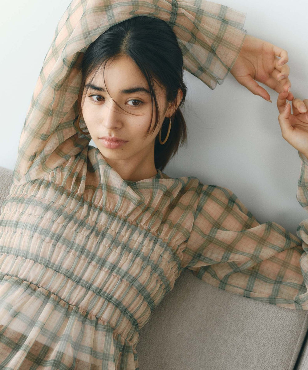 トレンドミックス】シアーチェックペプラムブラウス(トップス)｜BIANCA