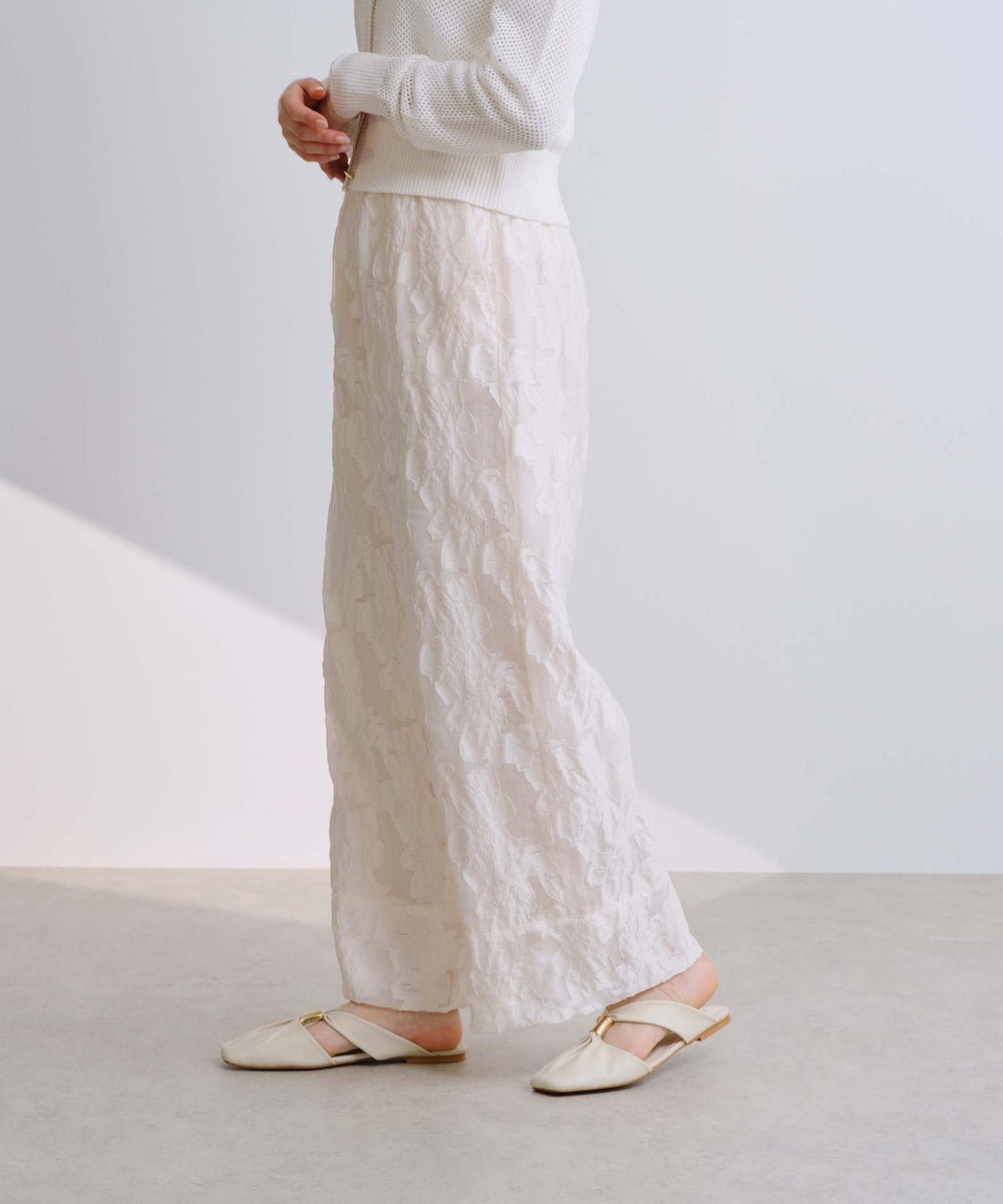 予約販売】【ON/OFF着回し】フラワージャカードドロスト付きワイド