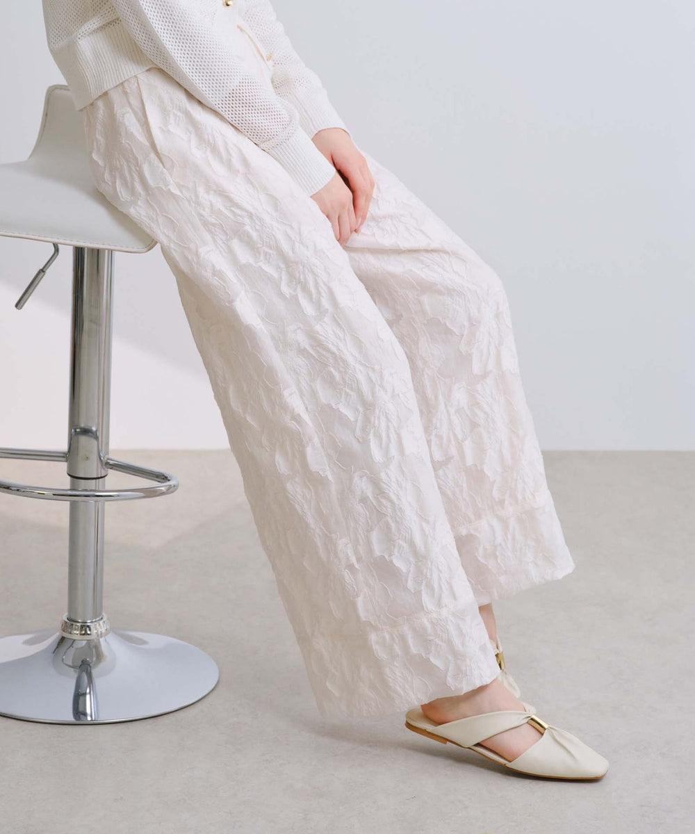 予約販売】【ON/OFF着回し】フラワージャカードドロスト付きワイド