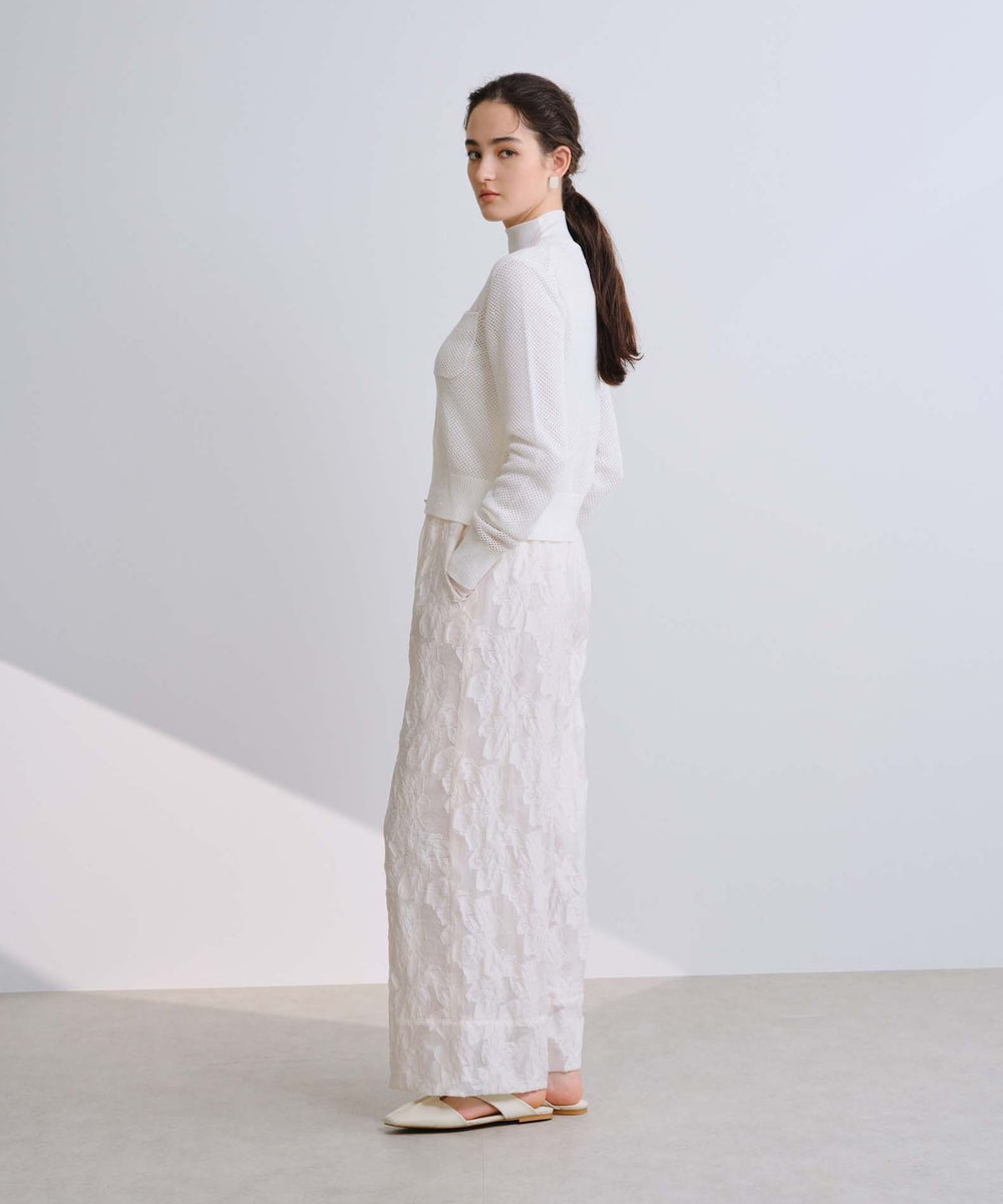 予約販売】【ON/OFF着回し】フラワージャカードドロスト付きワイド