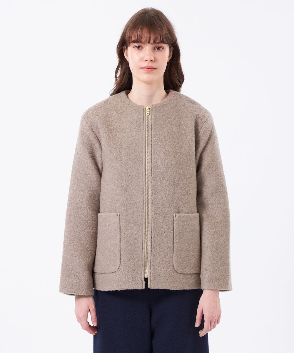 マッキントッシュフィロソフィー ショートステンカラーコート(ベージュ/M) WEB&一部店舗限定】ウールパイルノーカラーショートコート(コート