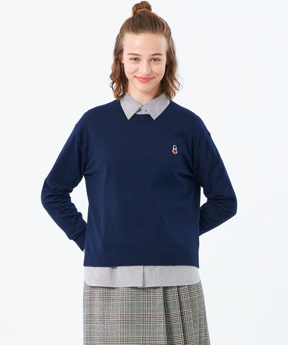 マッキントッシュフィロソフィー バッキンガムベア ニット パーカー 紺 ネイビー WEB&一部店舗限定】バッキンガムベア ワッペンクルーネックニット