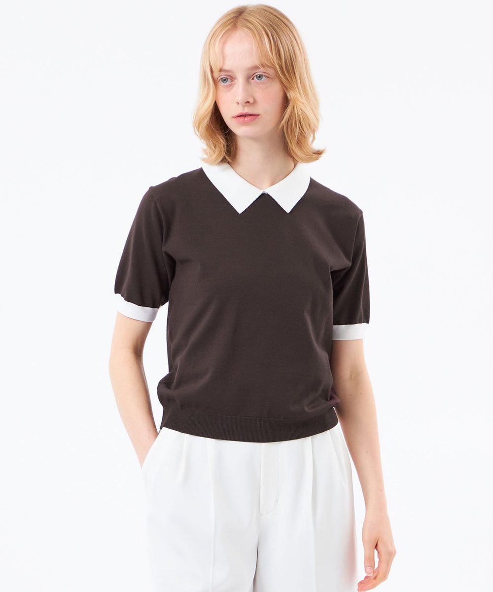 極美品　マッキントッシュ フィロソフィー　バイカラー ポロニット　ブラック WEB&一部店舗限定】ポロカラーニット(トップス)｜MACKINTOSH