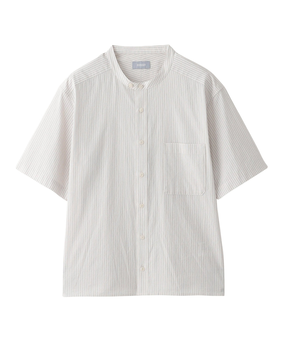 GREY LABEL コットンコードボイル バンドカラーシャツ(トップス