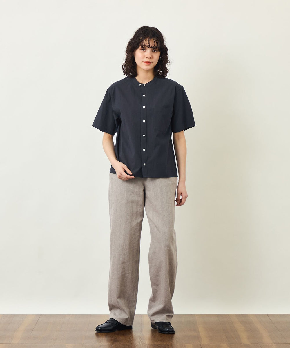 GREY LABEL コットンコードボイル バンドカラーシャツ(トップス