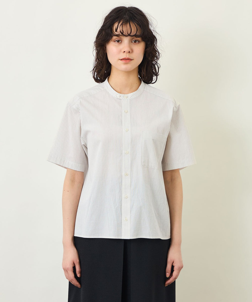GREY LABEL コットンコードボイル バンドカラーシャツ(トップス