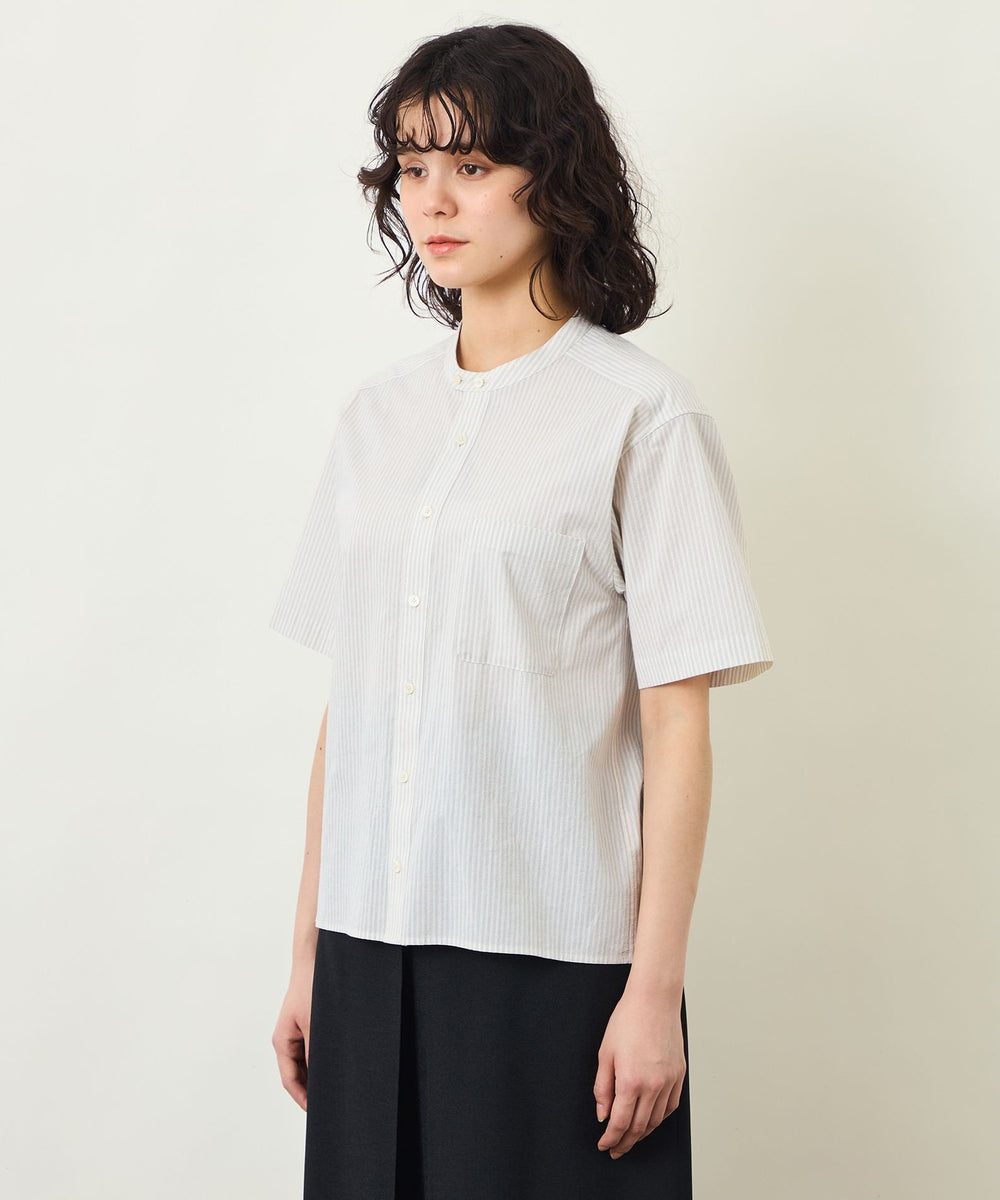GREY LABEL コットンコードボイル バンドカラーシャツ(トップス