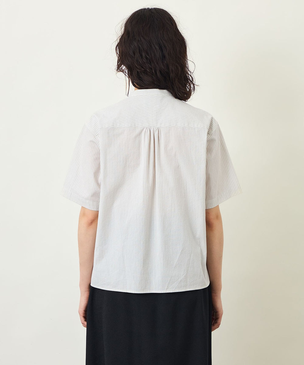GREY LABEL コットンコードボイル バンドカラーシャツ(トップス