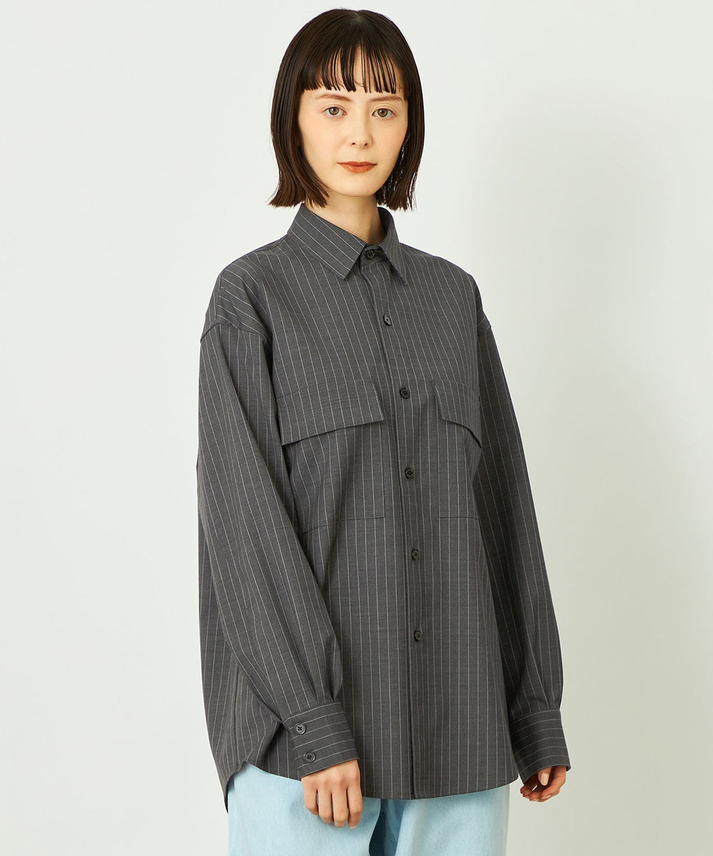 MOSSA 共通ウエア GREY LABAL ウールストライプオフィサーシャツ(トップス)｜MACKINTOSH