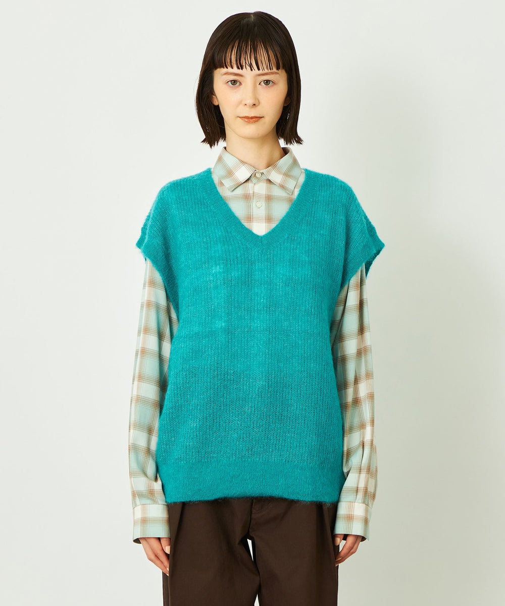 anndemeulemeester ニットベスト セール】【新色追加】起毛フェザーVネックニットベスト（ベスト