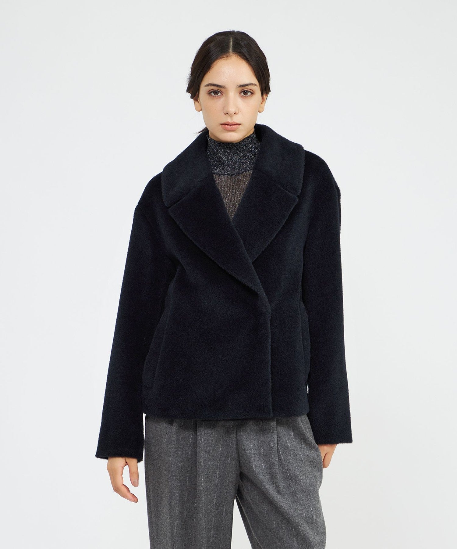 Ines de la Flessange アルパカシャギー　コート　黒　38 アルパカシャギー ショートコート(コート)｜EPOCA(エポカ)の