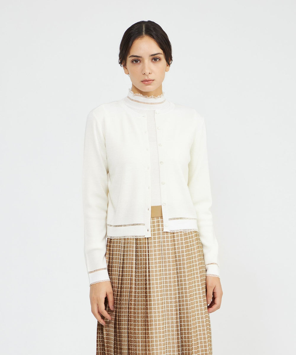 EPOCA ホワイト ジップアップカーディガン シアーコンビニット カーディガン(トップス)｜EPOCA(エポカ)の