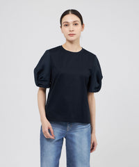 美品　EPOCA エポカ　半袖　パフスリーブ　ペプラム　サマーニット　ブルー　Ｌ ライトパフスリーブTシャツ(トップス)｜EPOCA(エポカ)のファッション