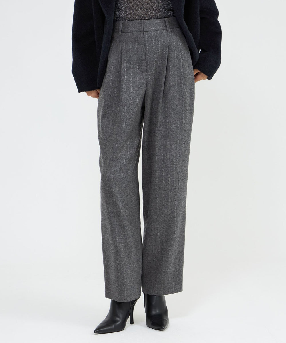 ウールラメストライプ タックワイドテーパードパンツ(パンツ)｜EPOCA