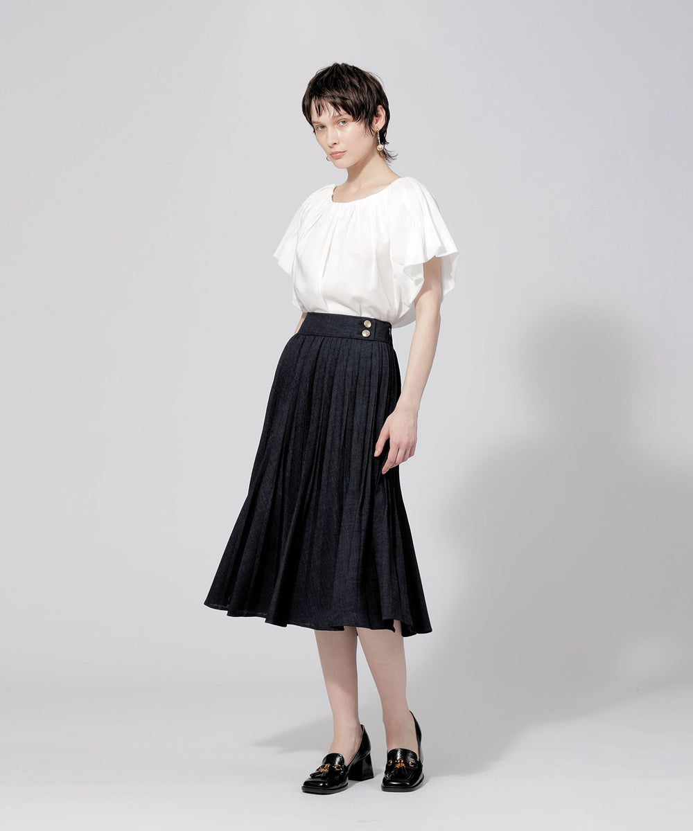 エポカ/オフホワイトオックスストレッチタイトスカート - ひざ丈スカート