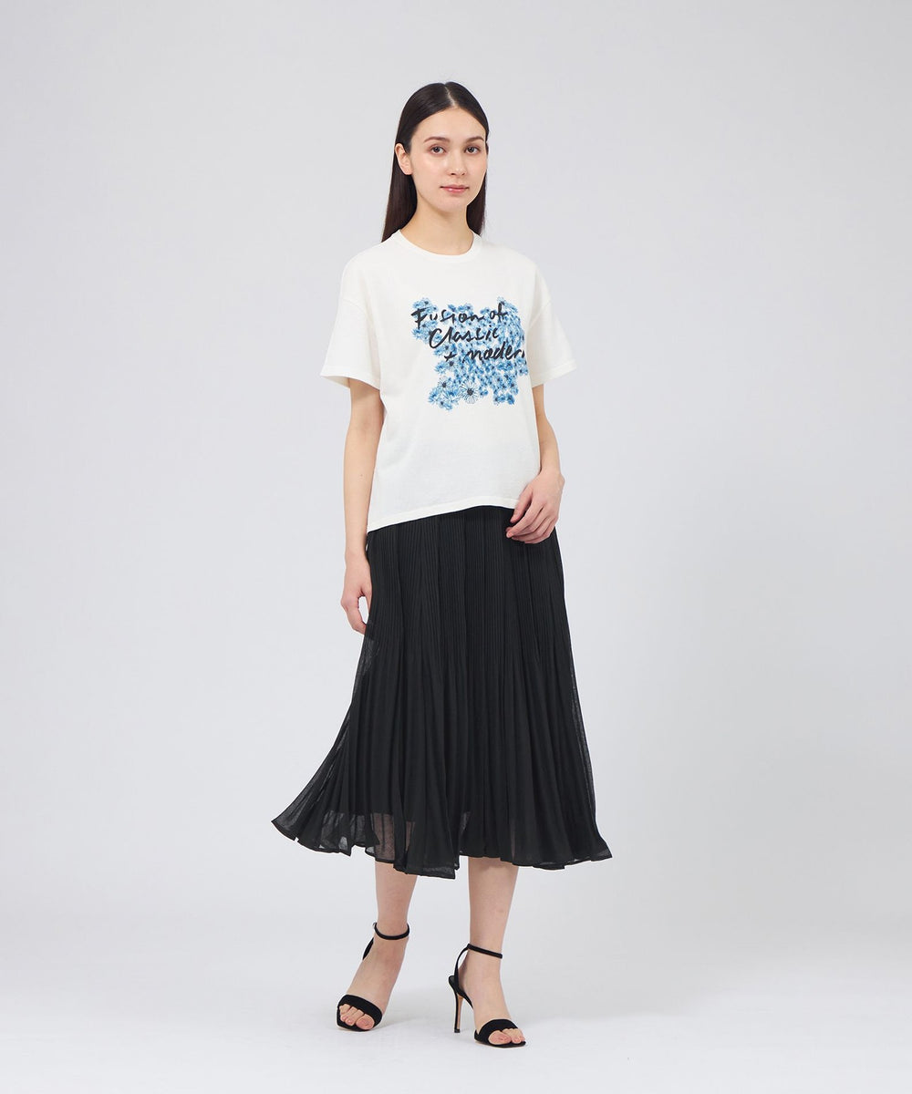 EPOCA エポカ黒プリーツスカート 裾モヘヤ フリンジ シアー揺れ感保護者会 シアークロス プリーツスカート(スカート)｜EPOCA(エポカ)の