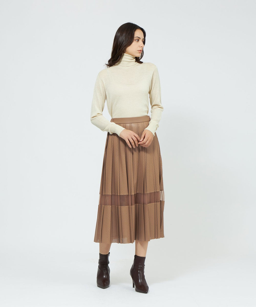 パンチングシンセティックレザー プリーツスカート(スカート
